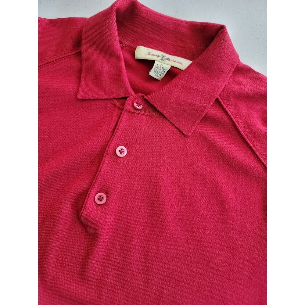 Tommy Bahama Mens Red Silk Blend Knit Polo Shirt Short Sleeve Size L Golf Casual